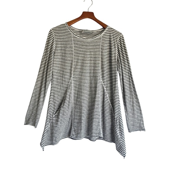 cut loose Tops - Cut Loose Womens Medium Striped Linen Blend Tunic Top Grey White Made in USA